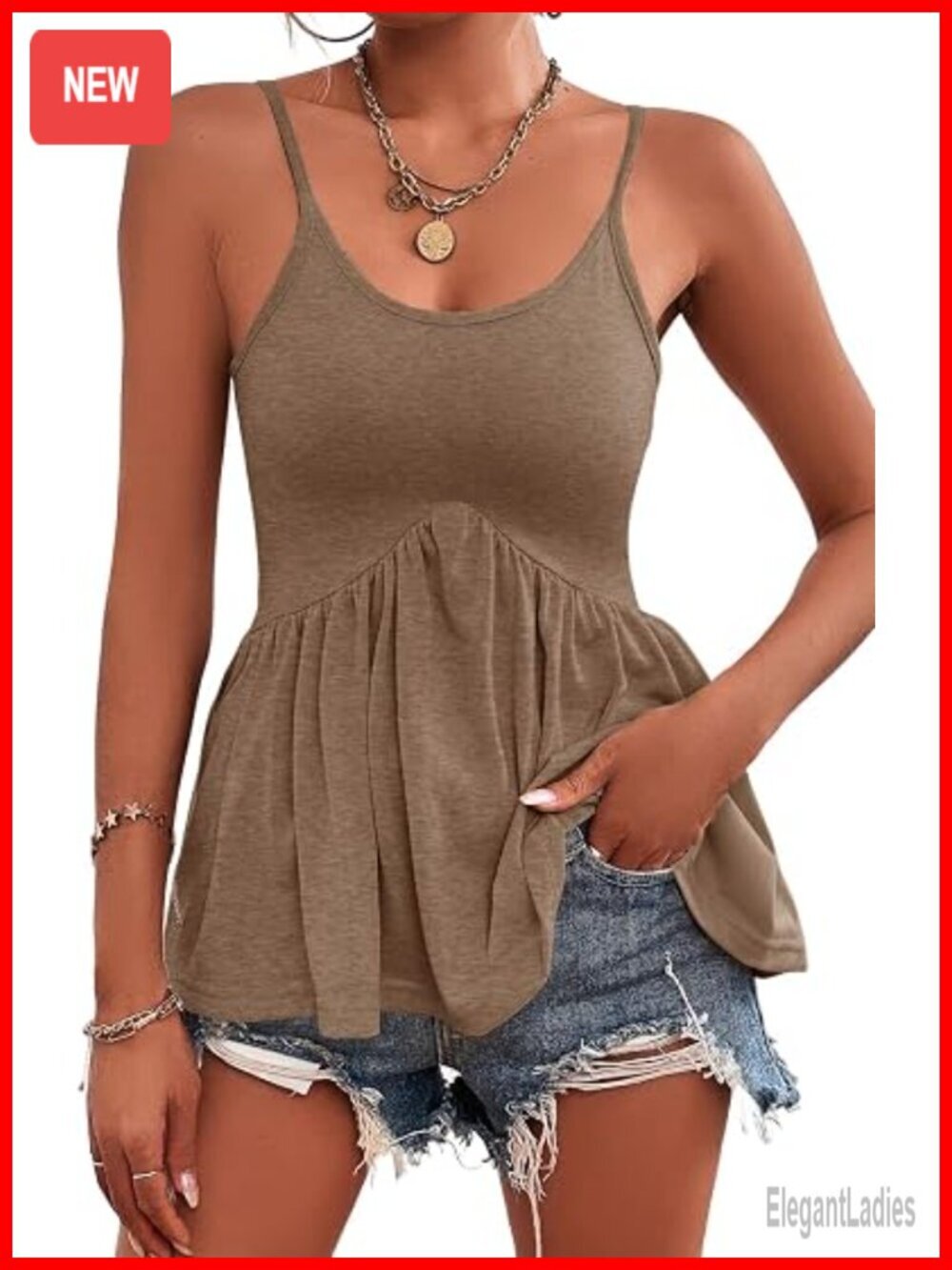 Adjustable Spaghetti Strap Peplum Tank Top Sleeveless Summer Cami